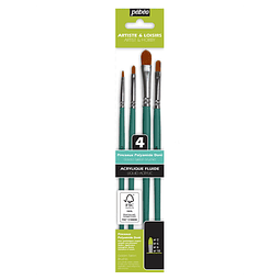 Pinceles Acrílico Fluido – Set 4 Unidades – Avellanados