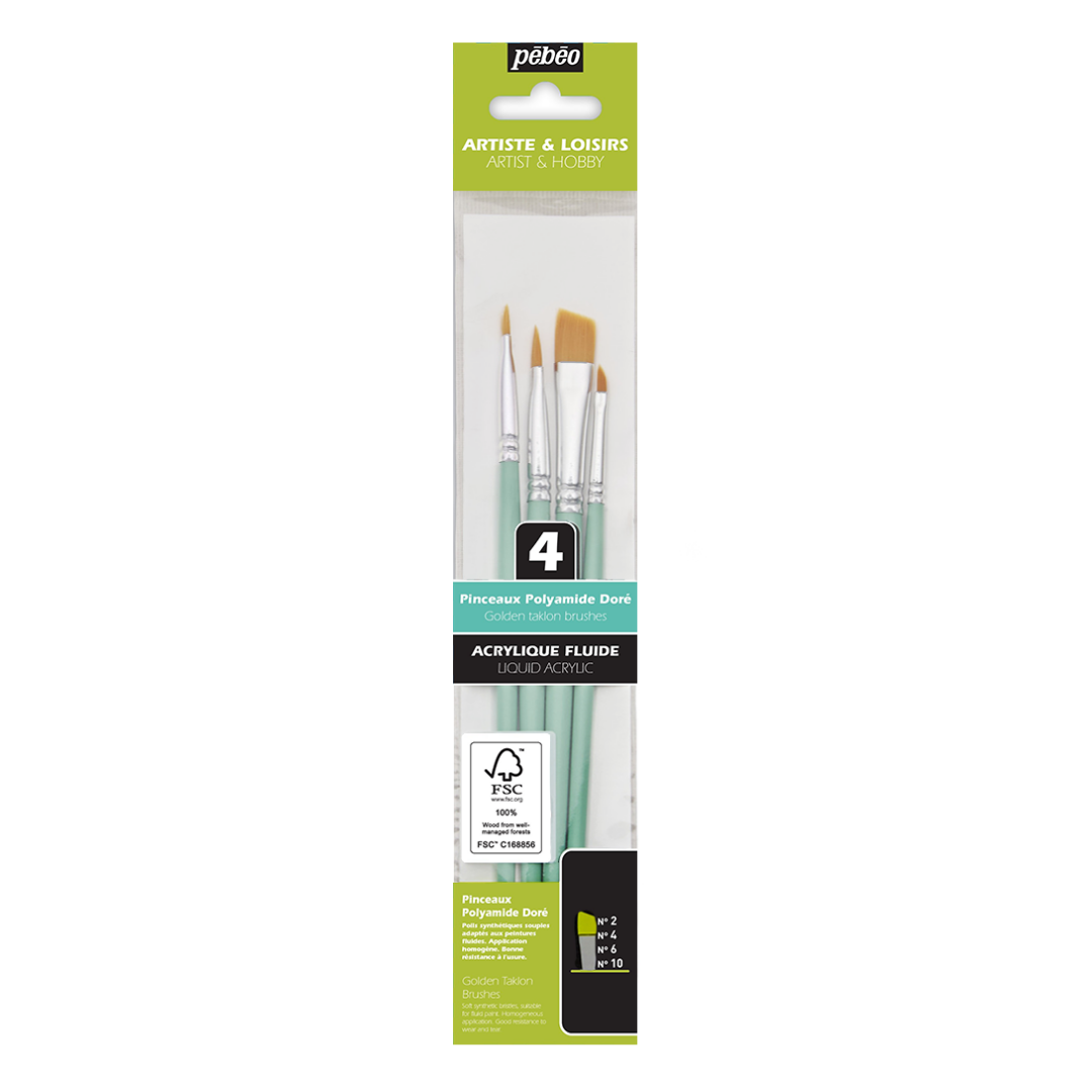 Pinceles Acrílico Fluido – Set 4 Unidades – Angulares