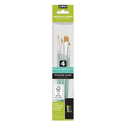 Pinceles Acrílico Fluido – Set 4 Unidades – Angulares