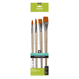 Pinceles Acrílico y Óleo – Set 4 unidades – Redondo y plano