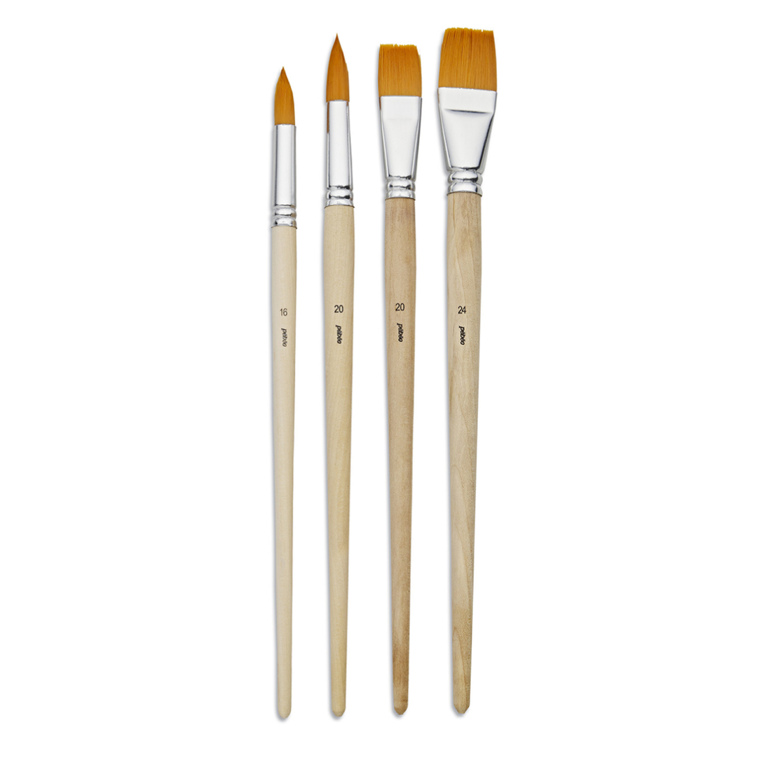 Pinceles Acrílico y Óleo – Set 4 unidades – Redondo y plano