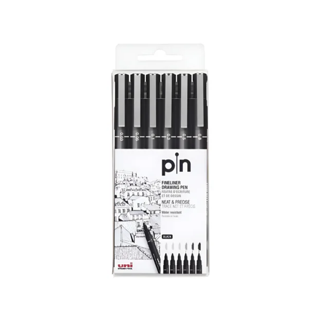 Tiralíneas PIN – Set 6 Grosores (0,03 mm / 0,05 mm / 0,1 mm / 0.3 mm / 0.5 mm / 0,8 mm)