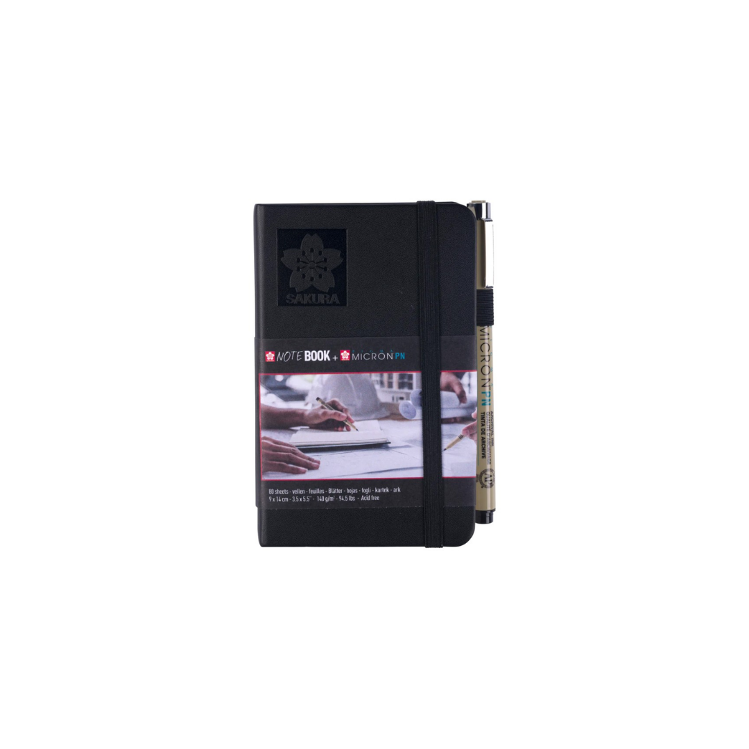 Libreta + Pigma Micron PN Negro – Tamaño 9 × 14 cm – Hoja blanca (Crema) 