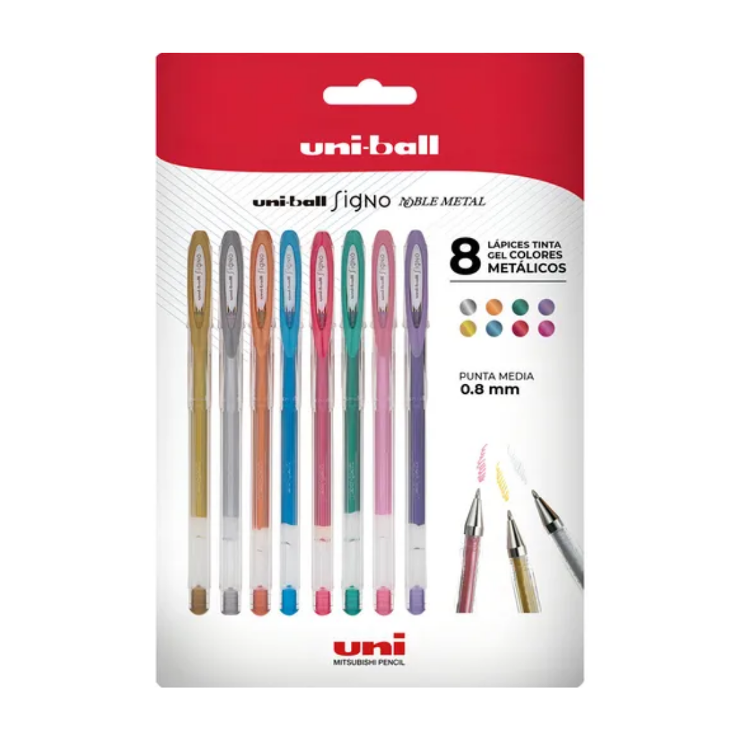 Lápices Gel Signo – Set 8 colores – Noble Metal