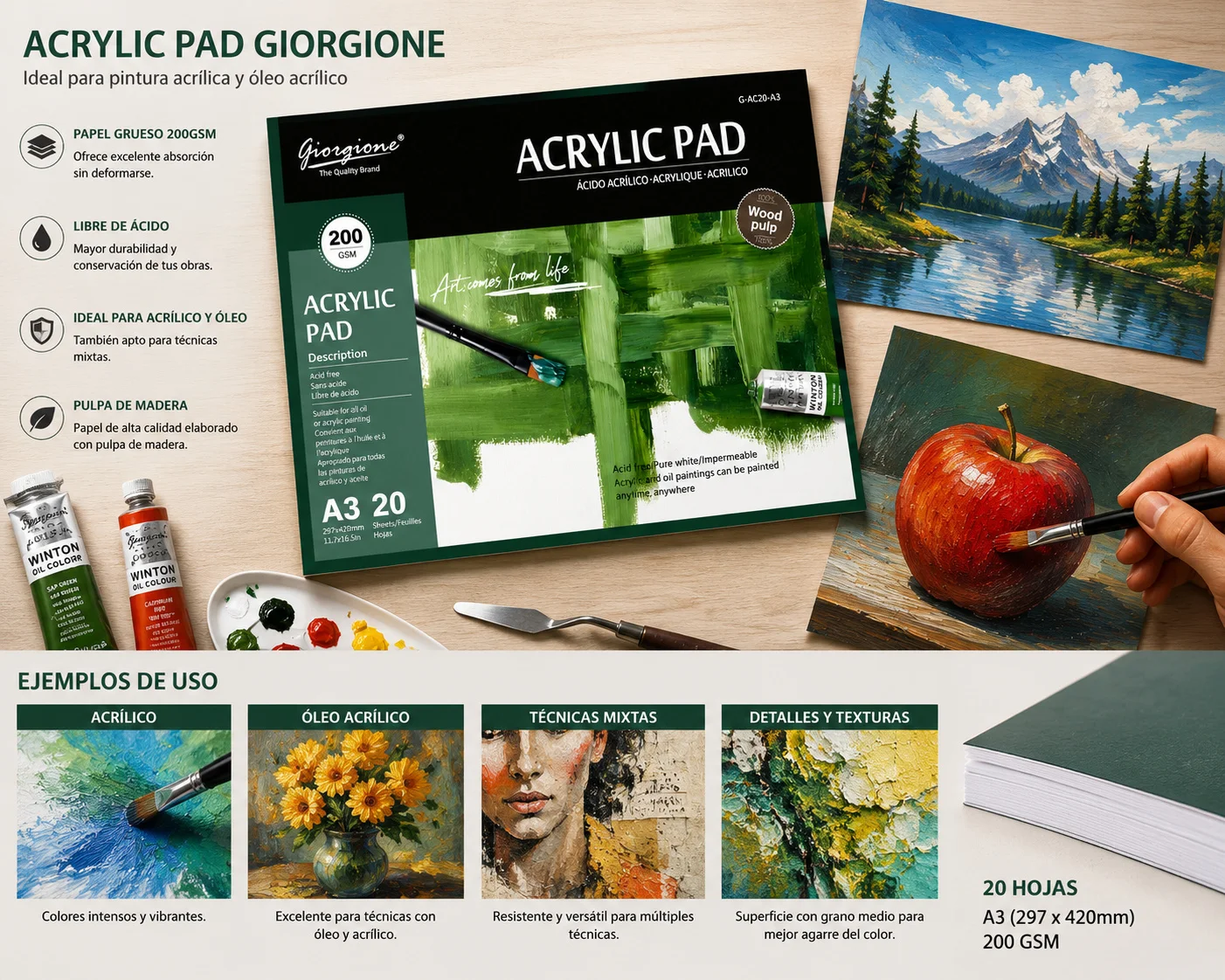 Block Acrílico Giorgione A3 – 20 Hojas