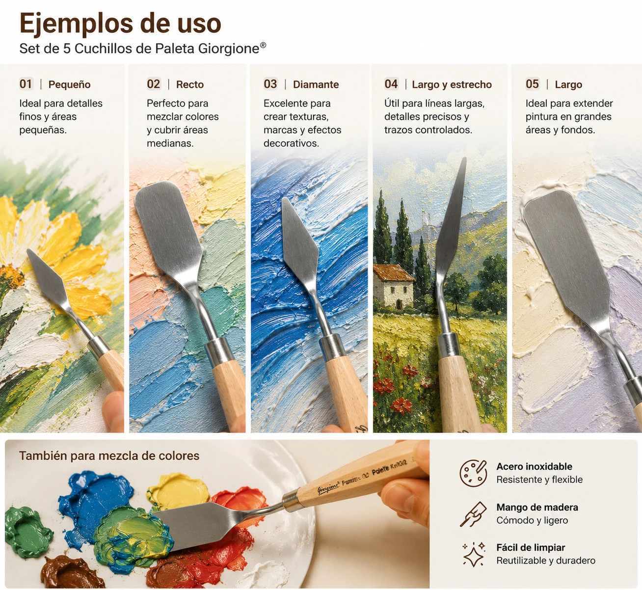 Set 5 Espátulas Giorgione con Mango de Madera