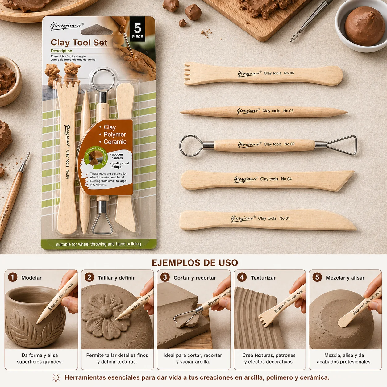 Set 5 Herramientas para Arcilla Giorgione