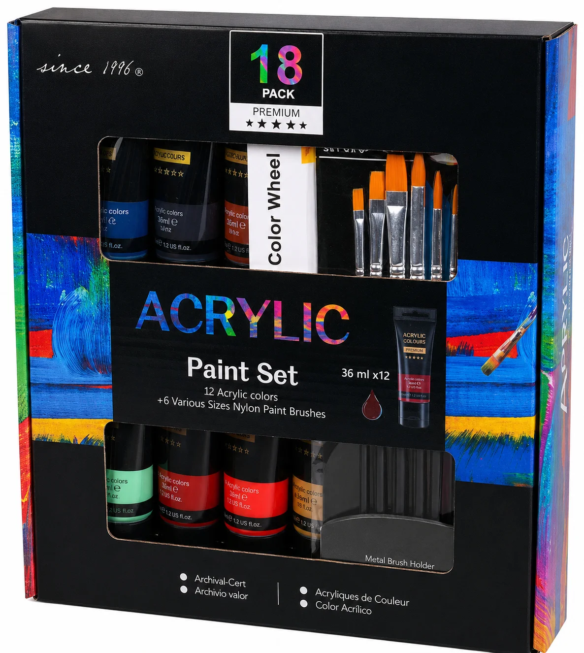 Set 12 Pinturas Acrílicas Giorgione – 36 ml + 6 Pinceles