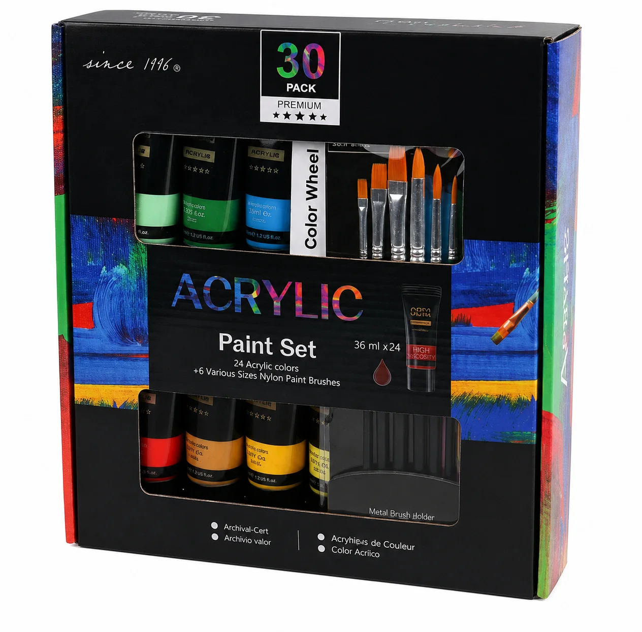 Set 24 Pinturas Acrílicas Giorgione – 36 ml + 6 Pinceles
