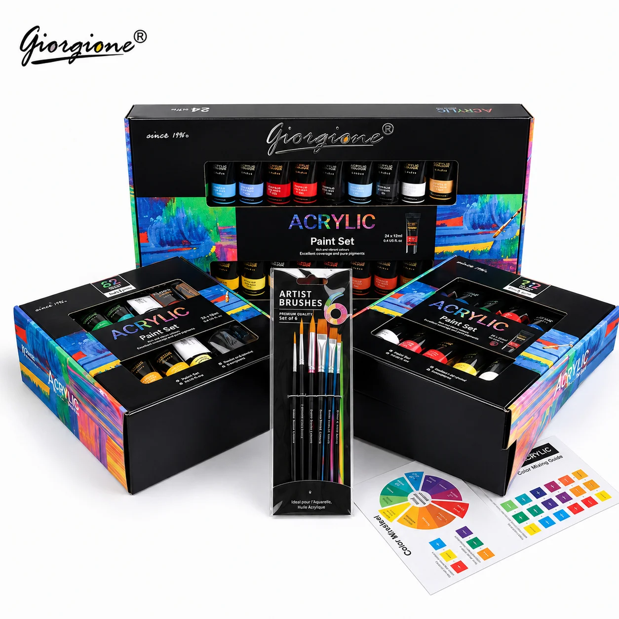 Set 24 Pinturas Acrílicas Giorgione – 36 ml + 6 Pinceles