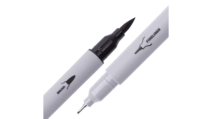 Marcador Doble Punta Brush Pen + Fineliner Negro 3