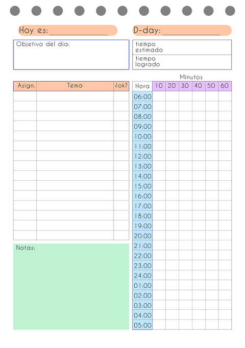 Planificador de estudio método coreano