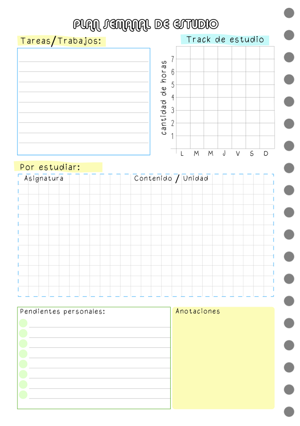 Planificador de estudio B5 4