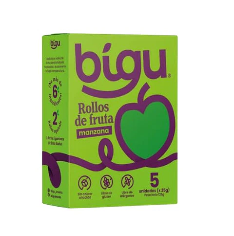 Bígu Pack 5ú. Rollos de Fruta Manzana 100% Naturales  