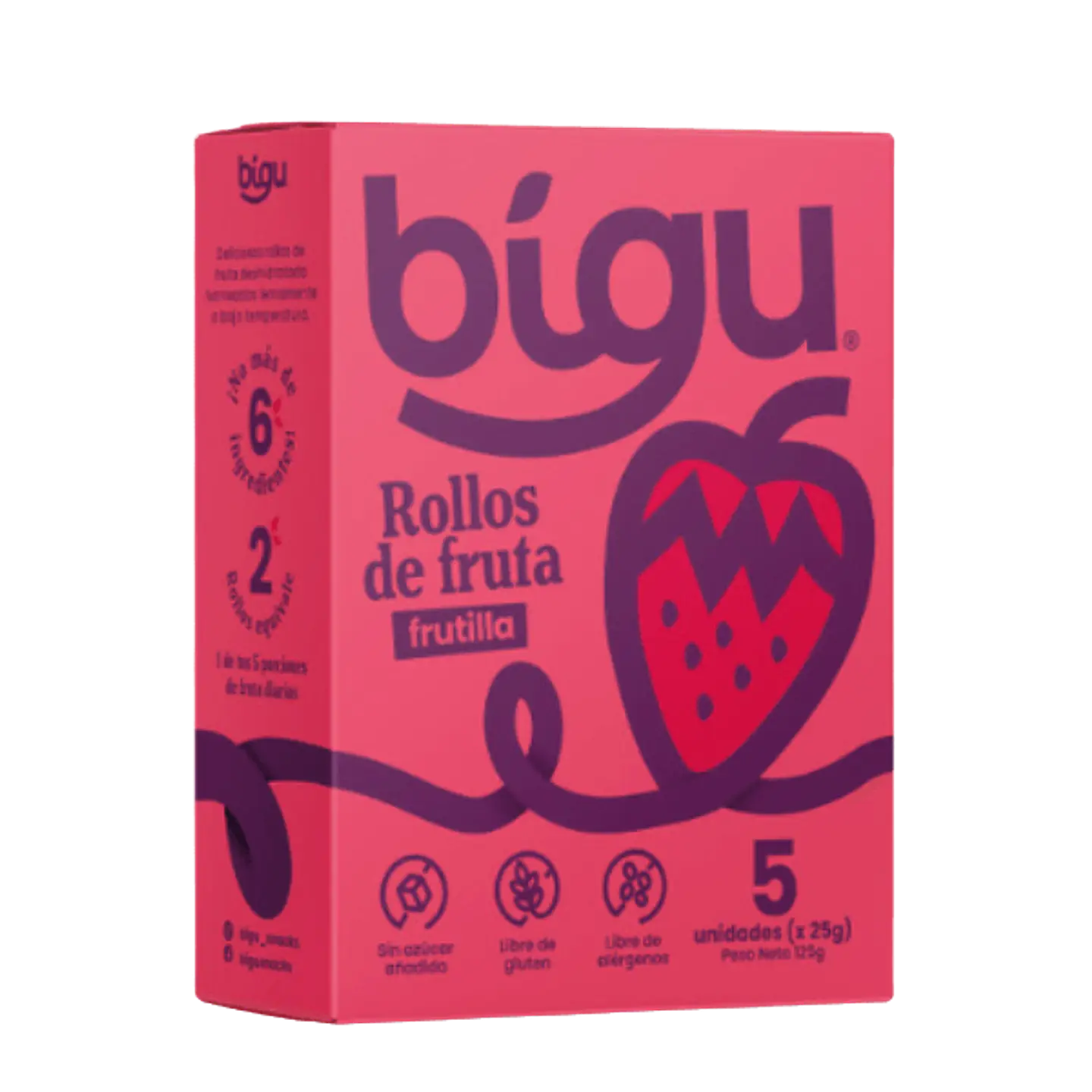 Bígu Pack 5ú. Rollos de Fruta Frutilla 100% Naturales   1