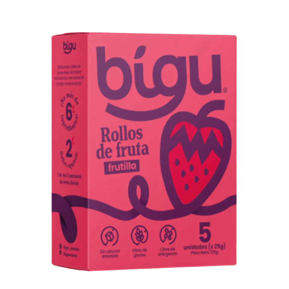 Bígu Pack 5ú. Rollos de Fruta Frutilla 100% Naturales   1
