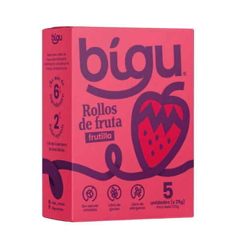 Bígu Pack 5ú. Rollos de Fruta Frutilla 100% Naturales  