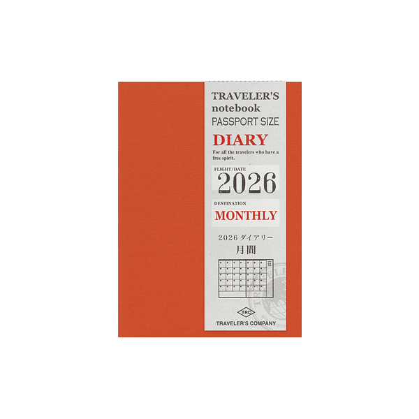 Refill  2026 Monthly Passport Size TRAVELER´S Notebook