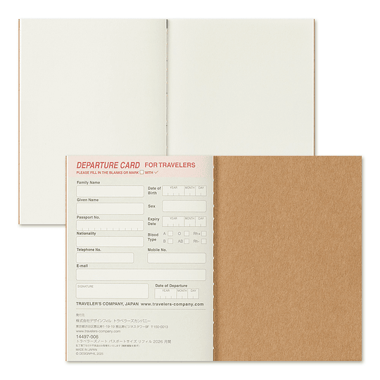 Refill  2026 Monthly Passport Size TRAVELER´S Notebook