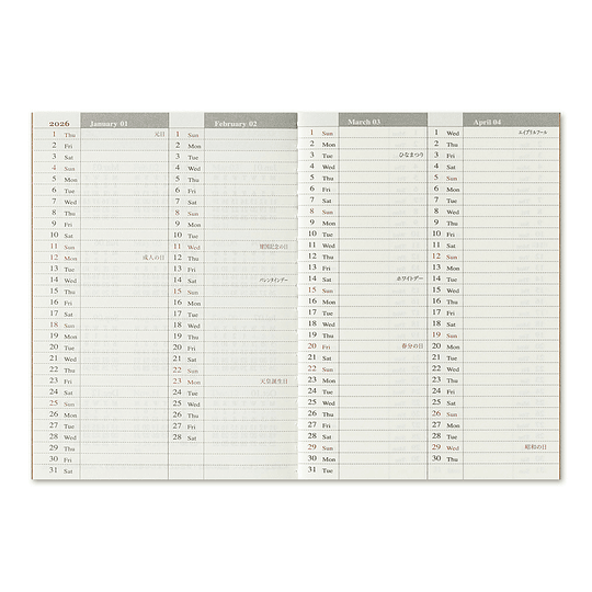 Refill 2026 Weekly Passport Size TRAVELER'S Notebook