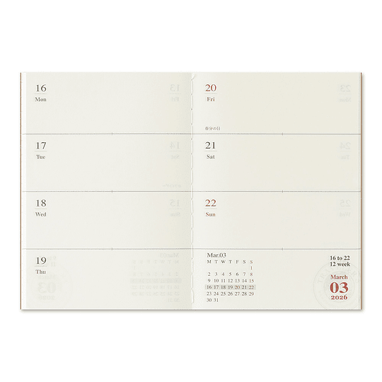 Refill 2026 Weekly Passport Size TRAVELER'S Notebook