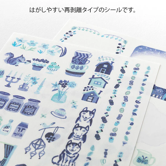 Yuru Log Decoration Sticker 2 sheets Blue Nordic