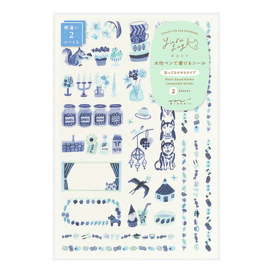 Yuru Log Decoration Sticker 2 sheets Blue Nordic