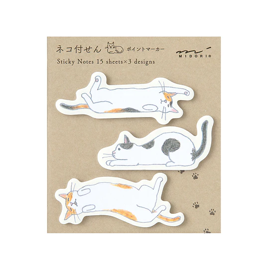 Midori Sticky Notes Point Cat Stretching Out
