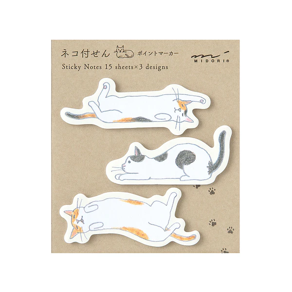 Midori Sticky Notes Point Cat Stretching Out