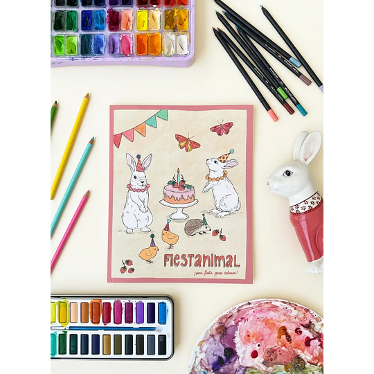 Libro de Pintar Fiesta Animal Casa Lapín