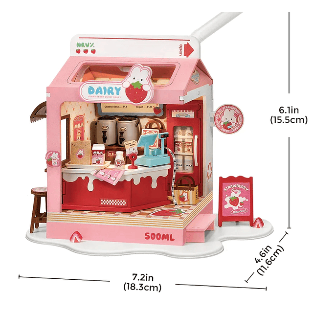 Strawberry Milk Box maqueta miniatura puzzle 3D ROBOTIME