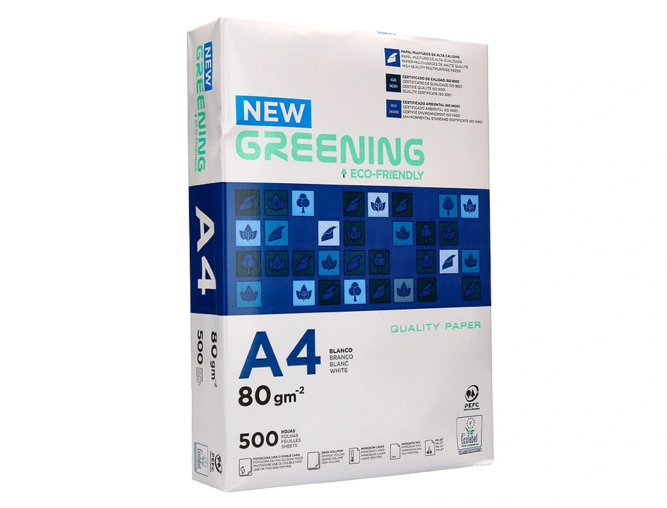 Papel fotocopia greening A4 80 gr cx 5 rs 1