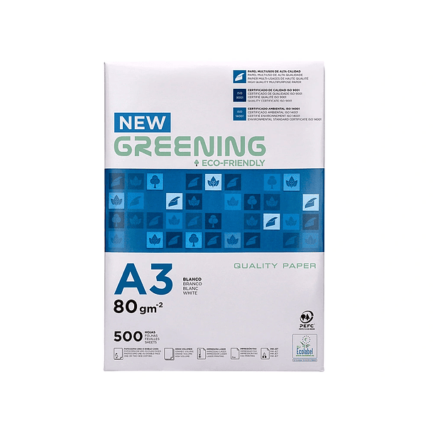 Papel fotocopia A3 80gr Greening 500fl. 