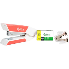 Agrafador liderpapel c/ oferta  saca agrafes +cx 1000 agrafes 24/6 cor coral.
