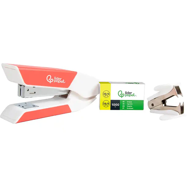 Agrafador liderpapel c/ oferta  saca agrafes +cx 1000 agrafes 24/6 cor coral. 1