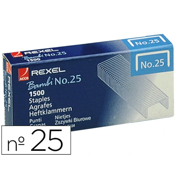   Agrafes rexel nº25  21/4 cx 1500. 