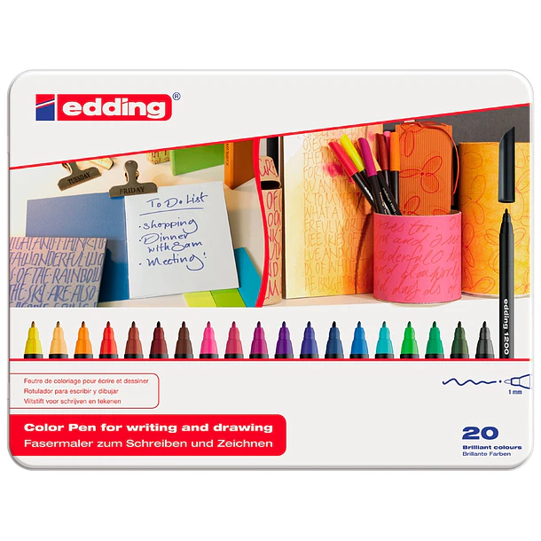 Marcador edding 1200  cx metalica de 20 marcadores sort. 