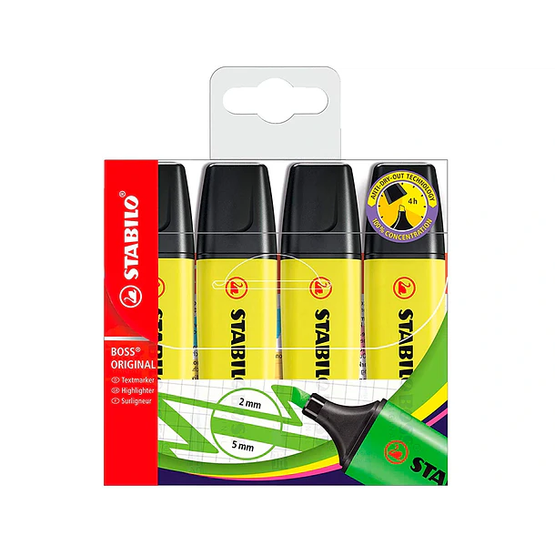 Marcador fluorescente .stabilo 70 amarelo pack 4 un 1