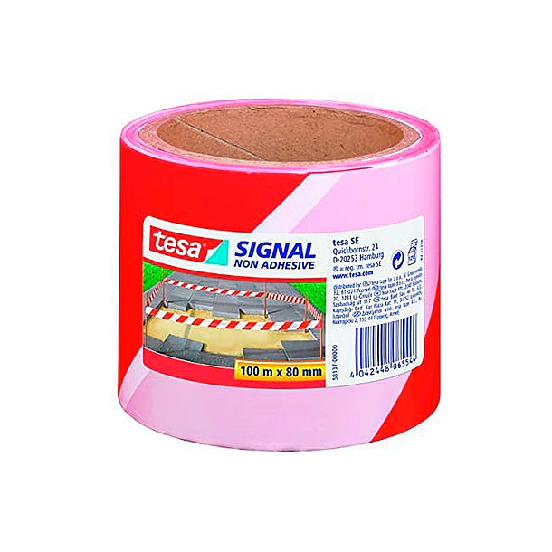 Fita Adesiva Tesa Sinalização Verm/Branco 100mt X80mm 