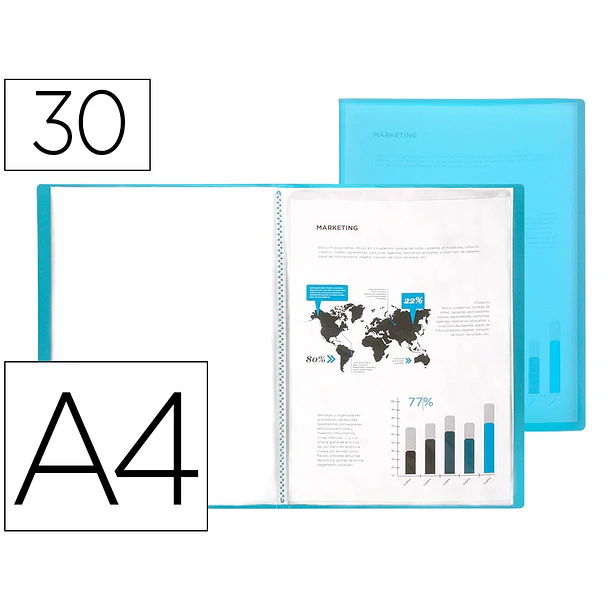 Capa catalogo 30 bolsas polipropileno A4 azul. 1