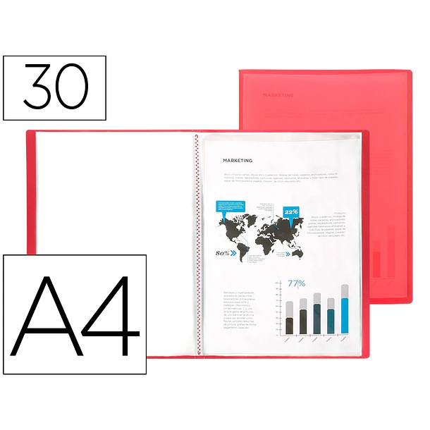 Capa catalogo 30 bolsas polipropileno A4 vermelho 1