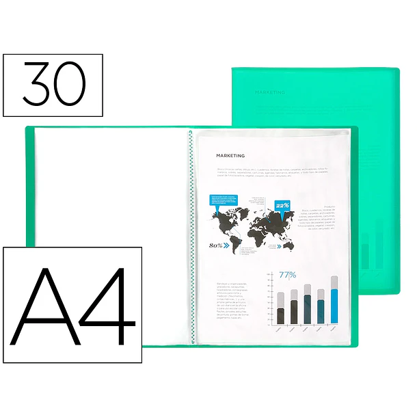 Capa catalogo 30 bolsas polipropileno A4 verde 1