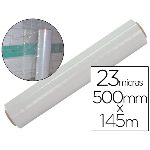Filme em bobine transparente 500mmx145m. 23 mic. 1