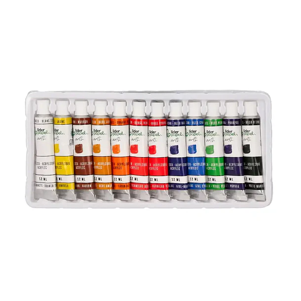 Tinta acrílica cx 12 tubos alumínio 12ml cores sort. 2