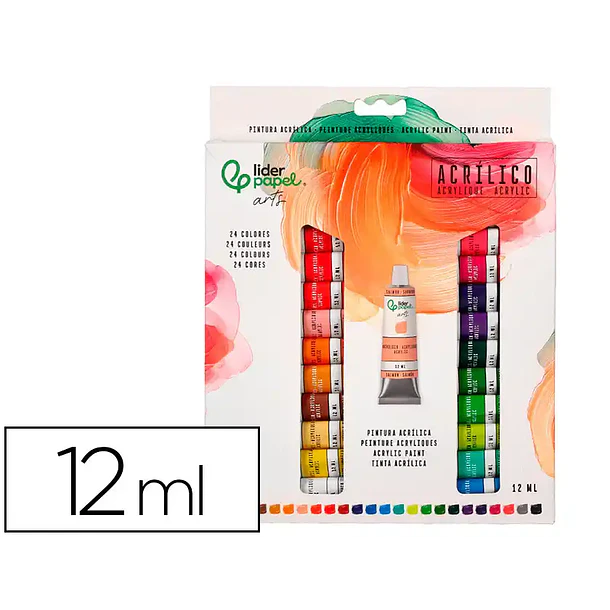 tinta acrílica cx 24 tubos alumínio 12ml cores sort. 1