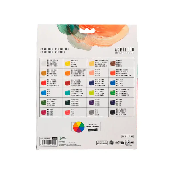 tinta acrílica cx 24 tubos alumínio 12ml cores sort. 3