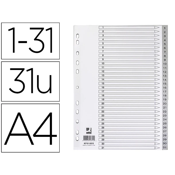 Separador A4 numerico plastico 1-31   1
