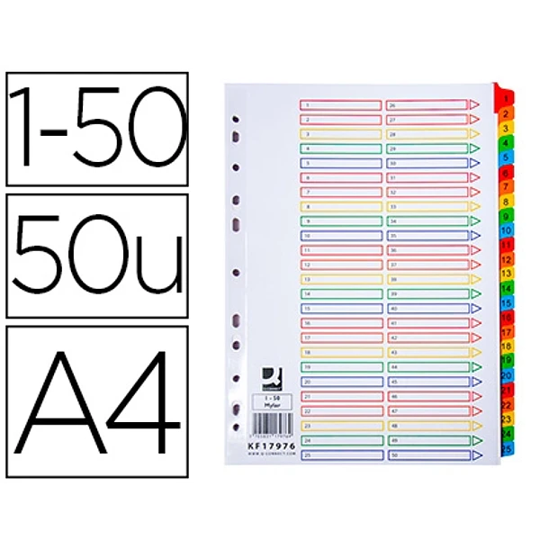 Separador A4 numerico cartao 1-50  