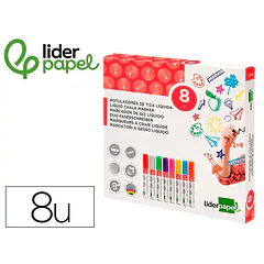 Marcador giz liquido cx 8 un. cores sortidas.