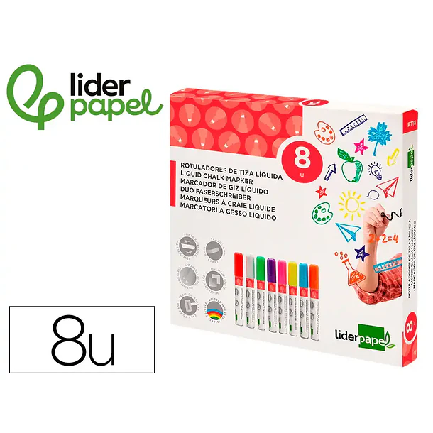 Marcador giz liquido cx 8 un. cores sortidas. 1